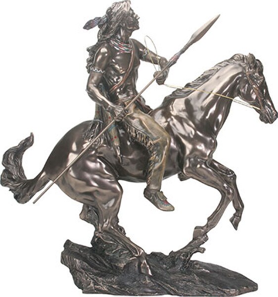 Indian Warrior on Horse Statue Side View Native American Spear